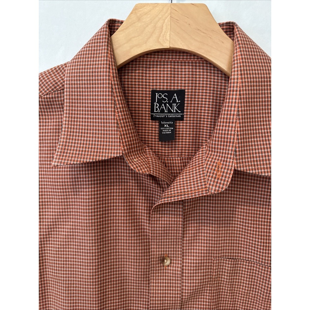 Jos A. Bank Shirt Travelers Coll. Mens XL Rust/Black Tailored Fit Long Sleeve